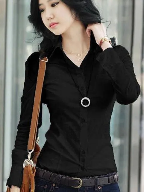 2016 Top Quality Summer Style Chiffon Blouse Women Shirts Long Sleeve Turn Down Collar White Ladies Shirt Blusas Femininas