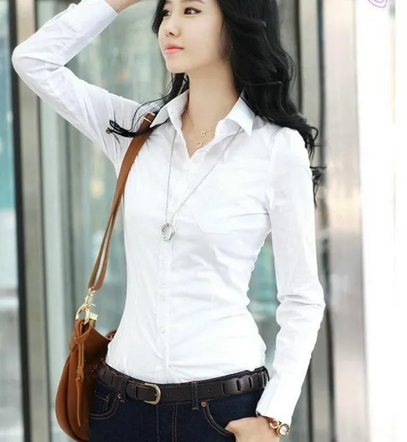 2016 Top Quality Summer Style Chiffon Blouse Women Shirts Long Sleeve Turn Down Collar White Ladies Shirt Blusas Femininas