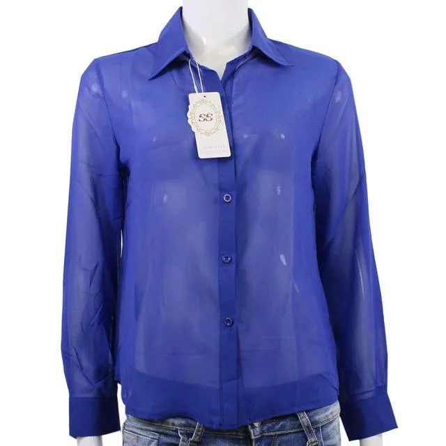 2016 Top Quality Summer Style Chiffon Blouse Women Shirts Long Sleeve Turn Down Collar White Ladies Shirt Blusas Femininas