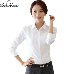 2016 Top Quality Summer Style Chiffon Blouse Women Shirts Long Sleeve Turn Down Collar White Ladies Shirt Blusas Femininas