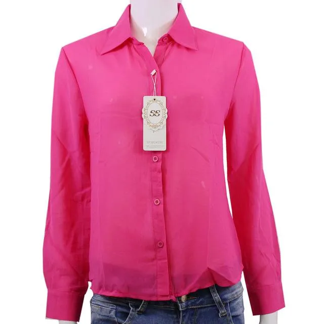 2016 Top Quality Summer Style Chiffon Blouse Women Shirts Long Sleeve Turn Down Collar White Ladies Shirt Blusas Femininas