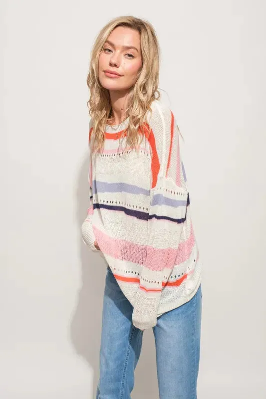 Abstract Striped Lightweight Oversized Sweater