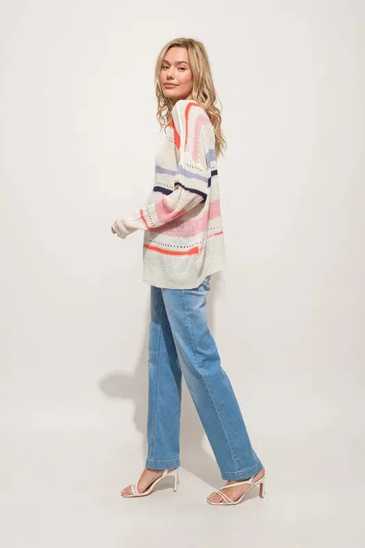 Abstract Striped Lightweight Oversized Sweater