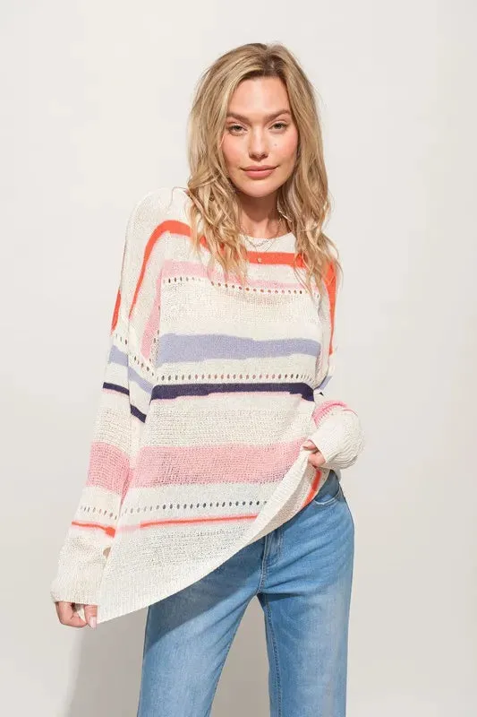 Abstract Striped Lightweight Oversized Sweater