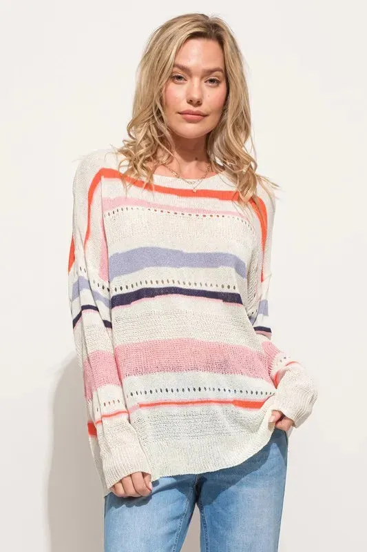 Abstract Striped Lightweight Oversized Sweater