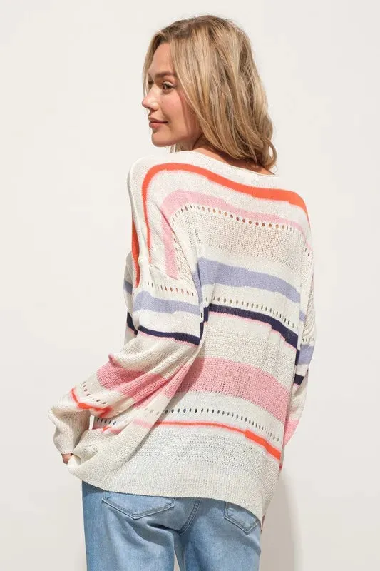 Abstract Striped Lightweight Oversized Sweater