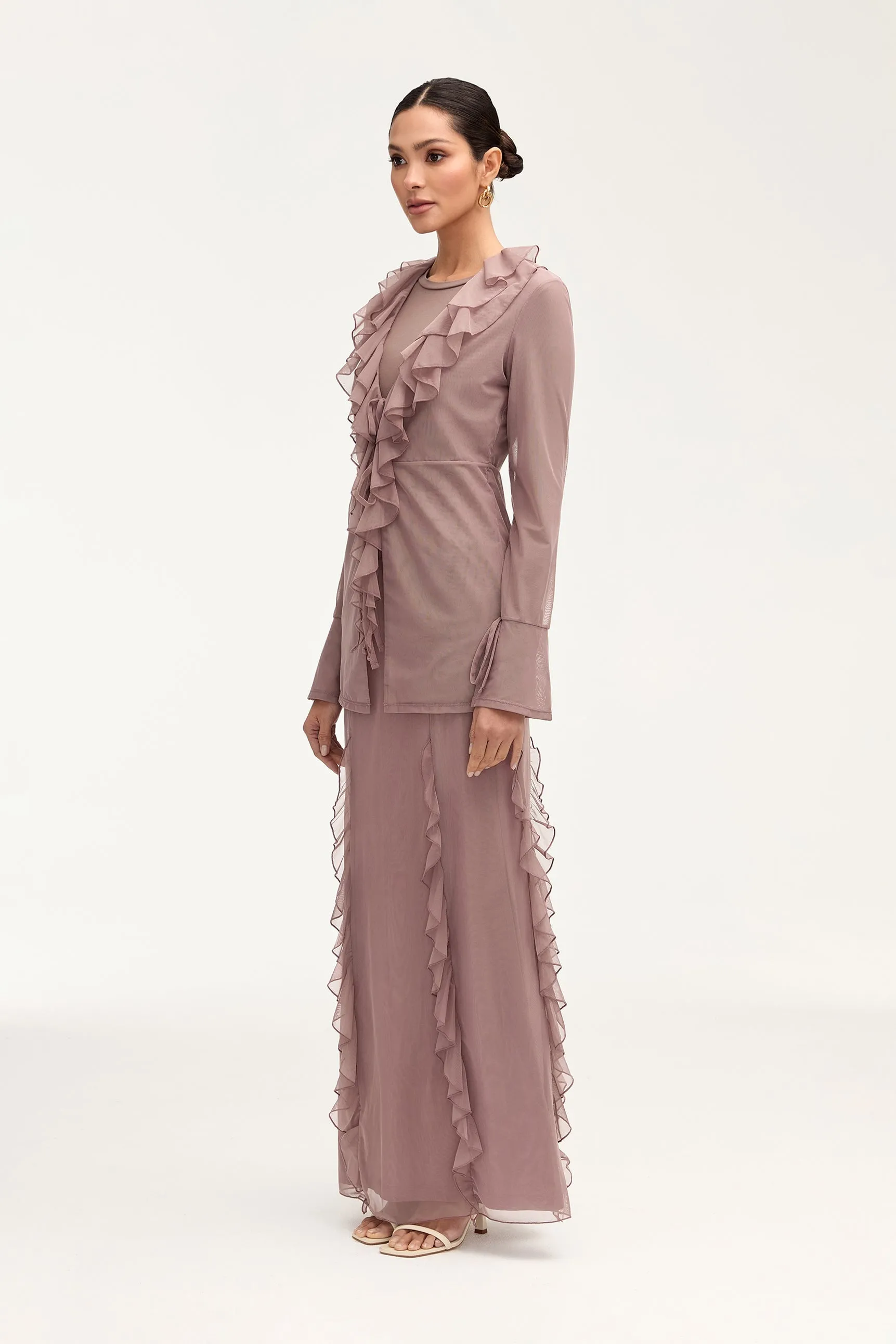 Adriana Waterfall Mesh Maxi Skirt - Twilight Mauve