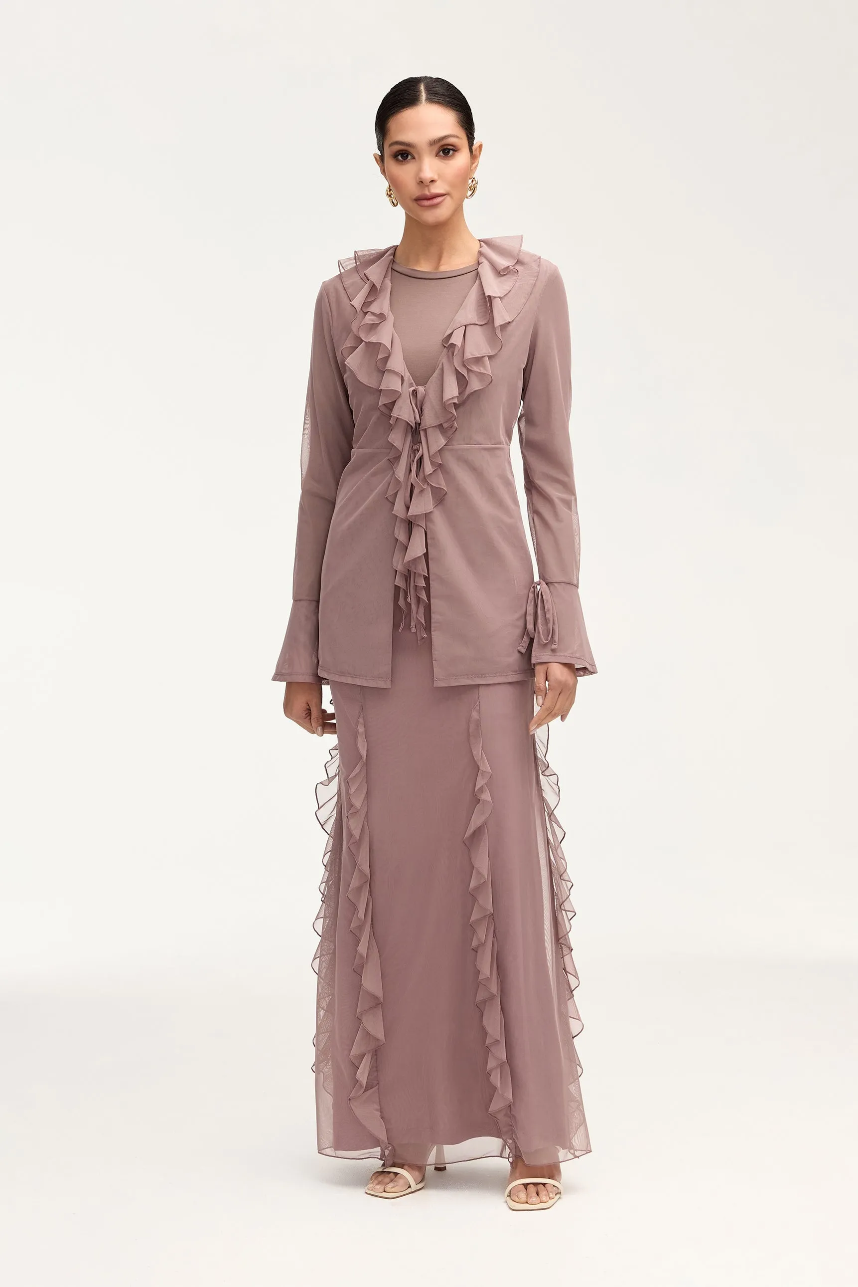 Adriana Waterfall Mesh Maxi Skirt - Twilight Mauve