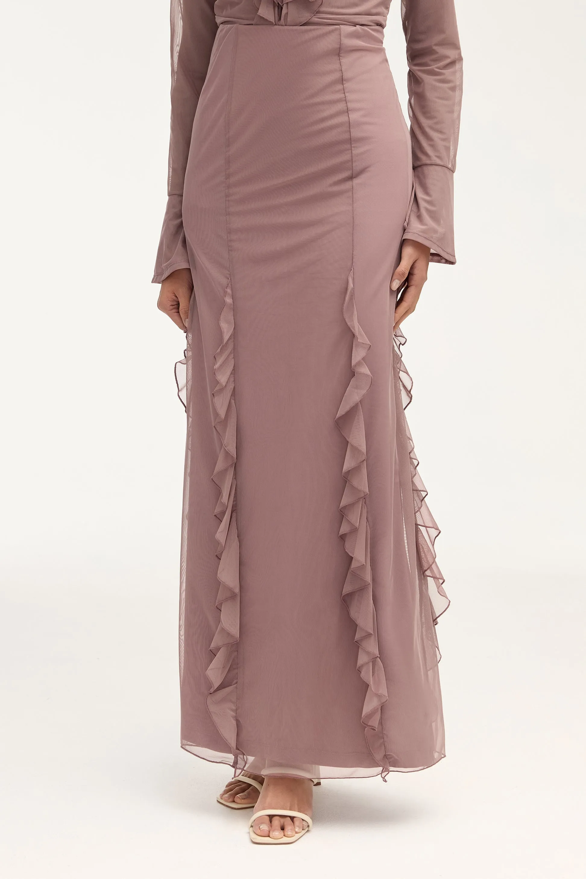 Adriana Waterfall Mesh Maxi Skirt - Twilight Mauve