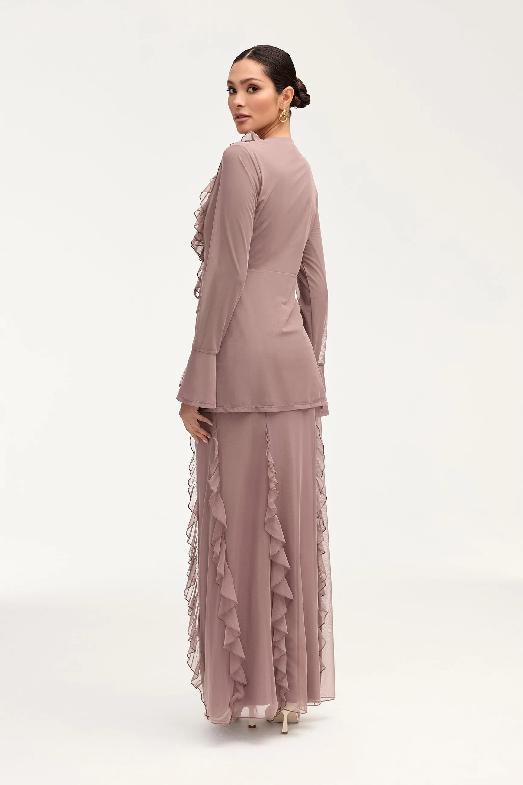 Adriana Waterfall Mesh Maxi Skirt - Twilight Mauve