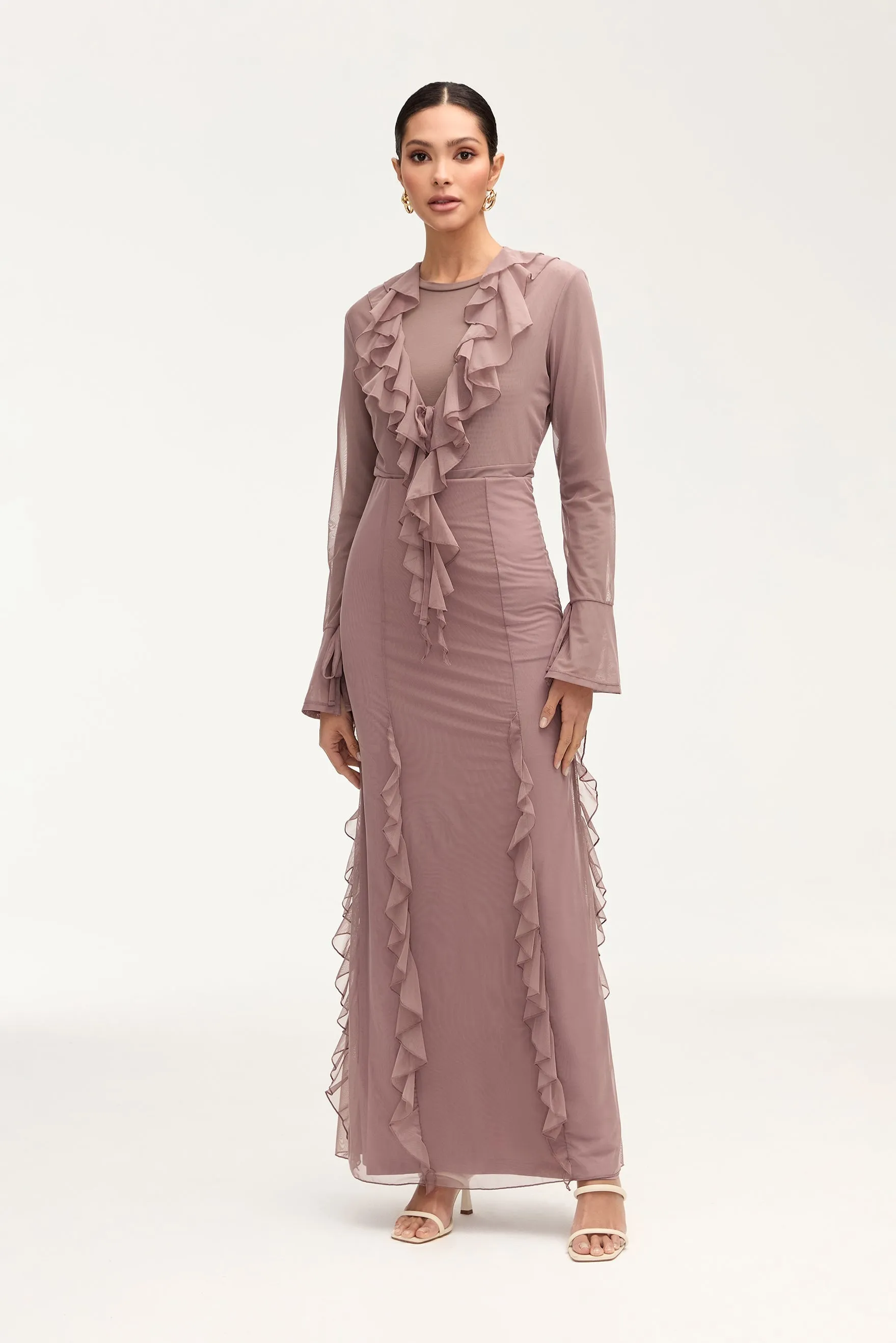 Adriana Waterfall Mesh Maxi Skirt - Twilight Mauve