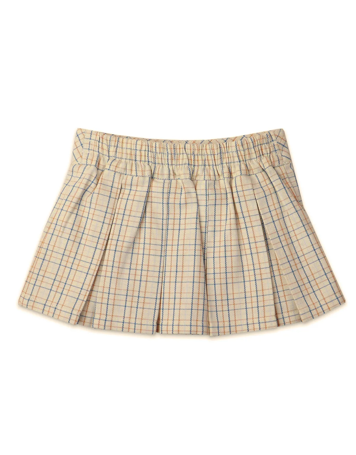 BABY GIRLS CHECKERED PRINT PLEATED PULL ON SKIRT