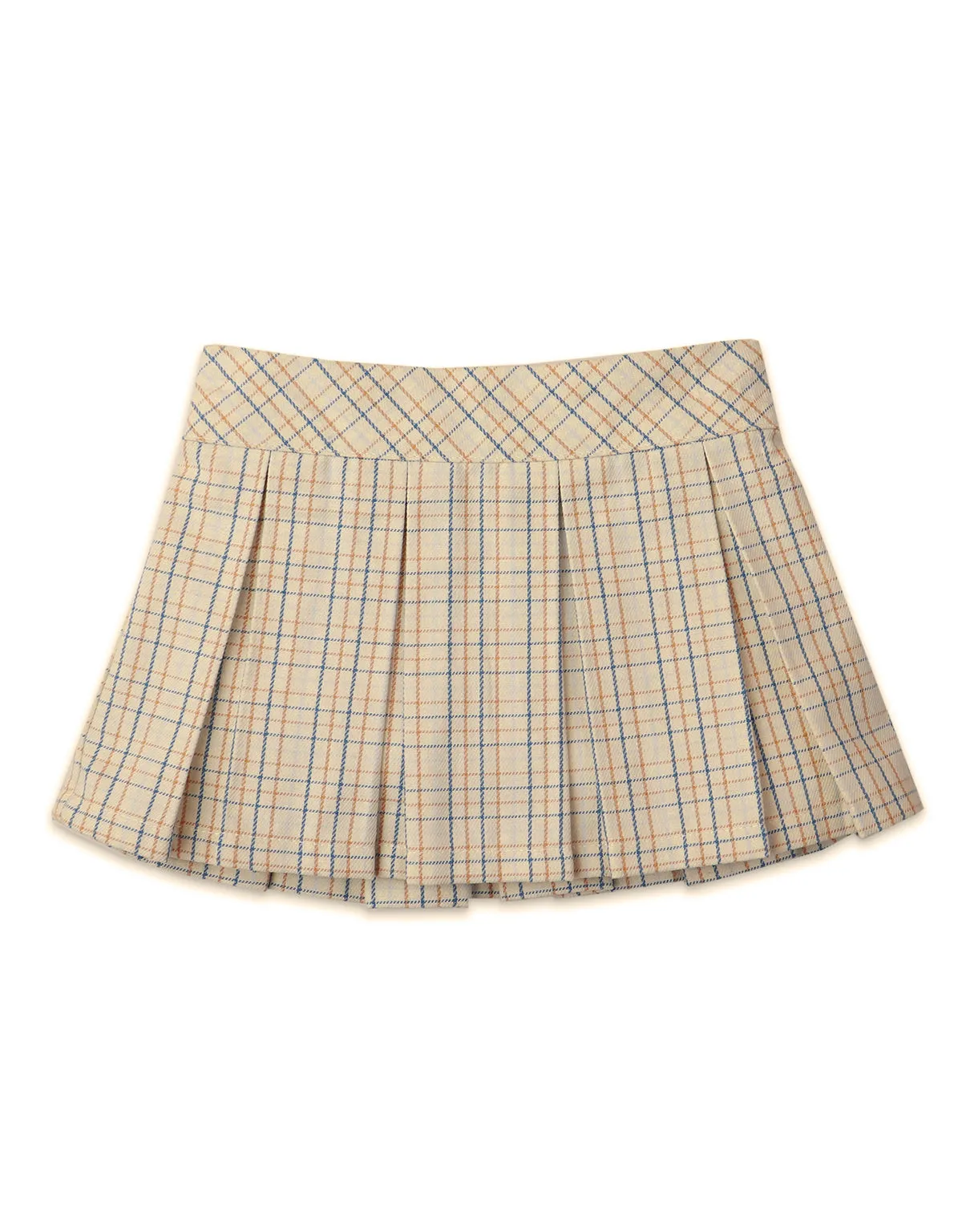 BABY GIRLS CHECKERED PRINT PLEATED PULL ON SKIRT
