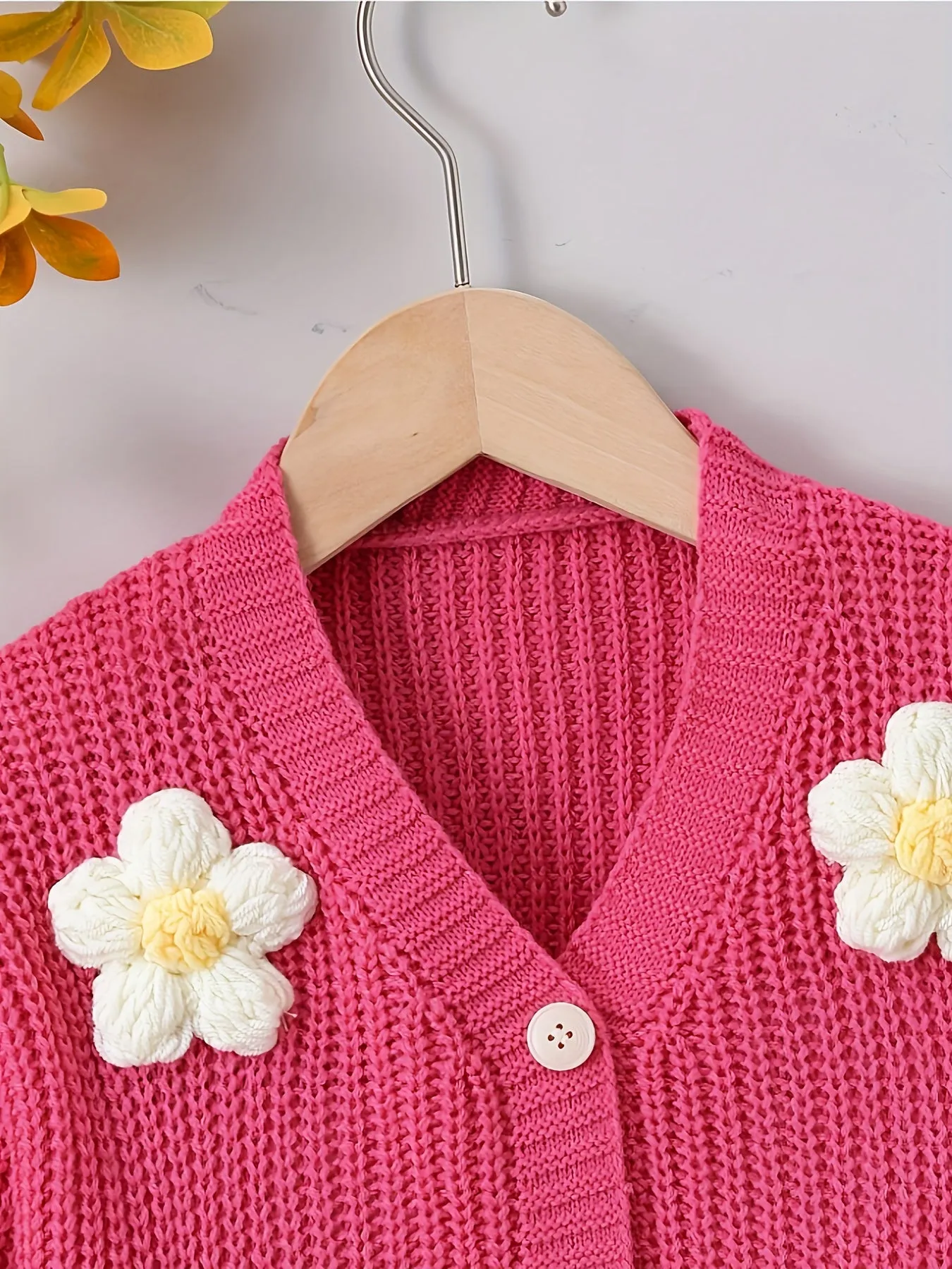 Baby's Flower Decor Knitted Cardigan, Casual Button Front V-neck Sweater, Toddler & Infant Girl's Clothing