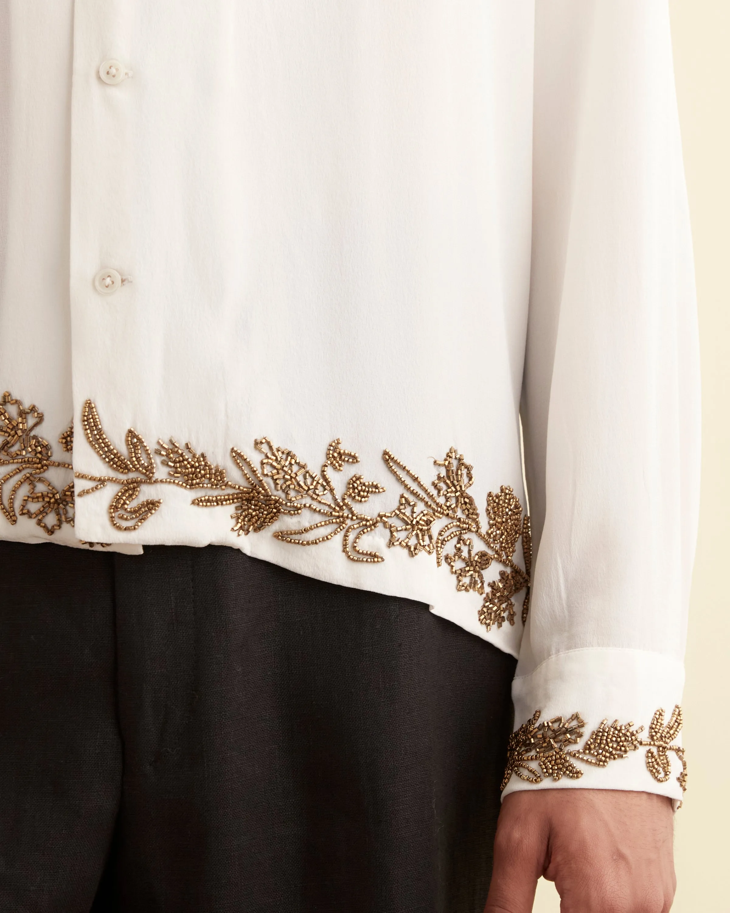 Beaded Wheat Flower Long Sleeve Shirt