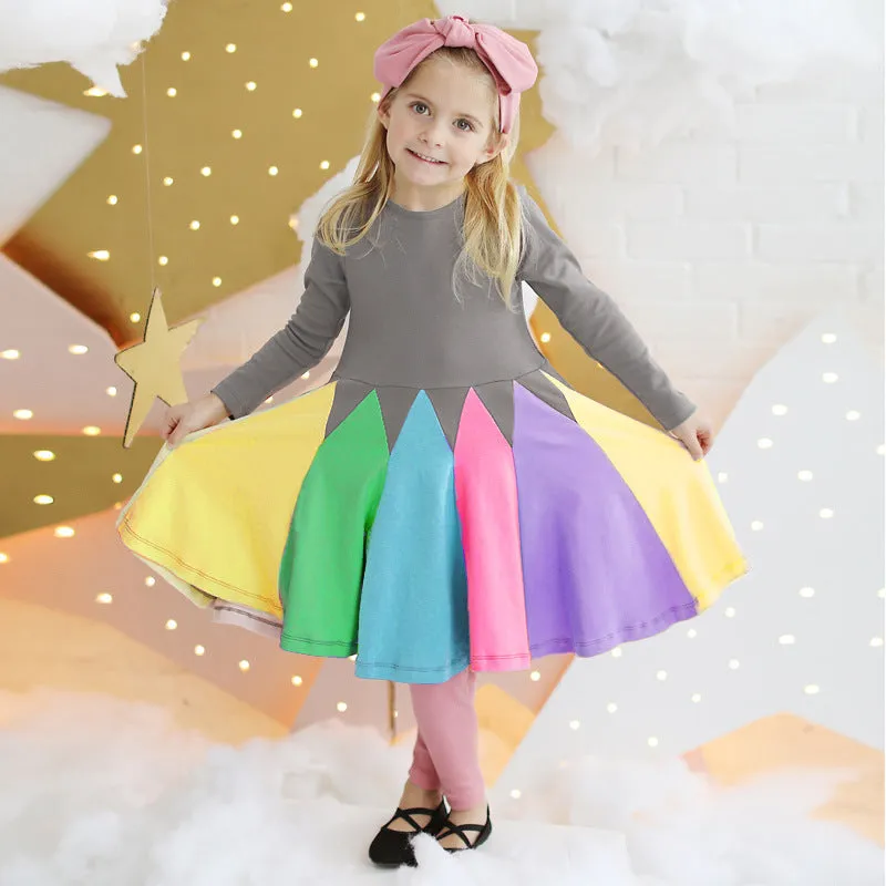 Beautiful Rainbow Patch Design Girls Dress, three colors
