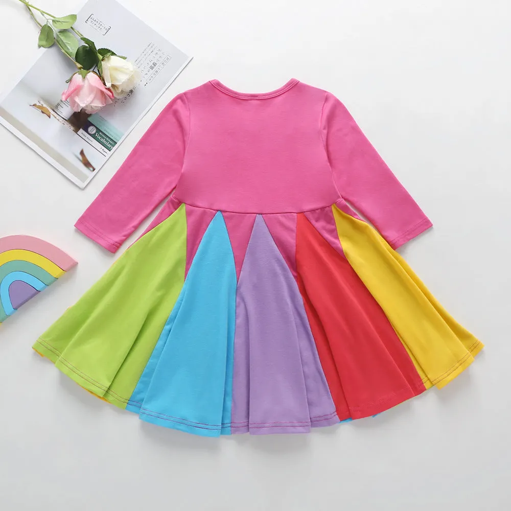 Beautiful Rainbow Patch Design Girls Dress, three colors