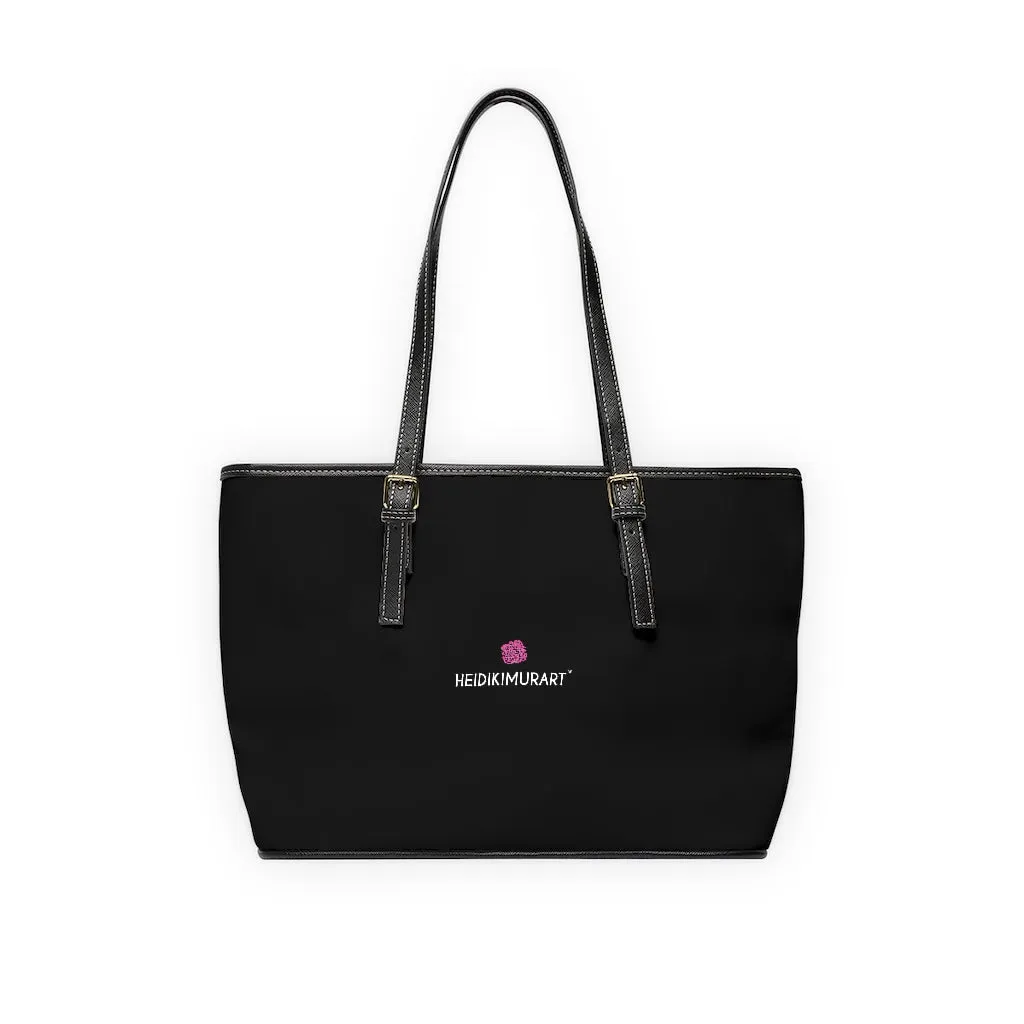 Black Solid Color Tote Bag, Solid Color Modern Essential Designer PU Leather Shoulder Bag For Ladies