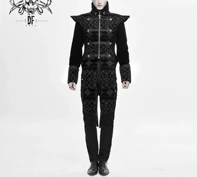 Black Velvet Floral Palace Coat w/ Slit