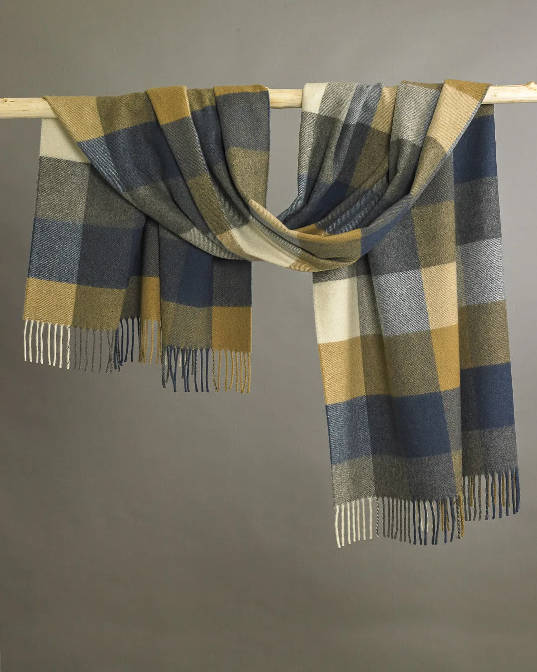 Blue Block Check Cashmere Stole
