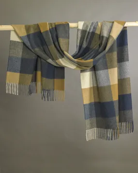 Blue Block Check Cashmere Stole
