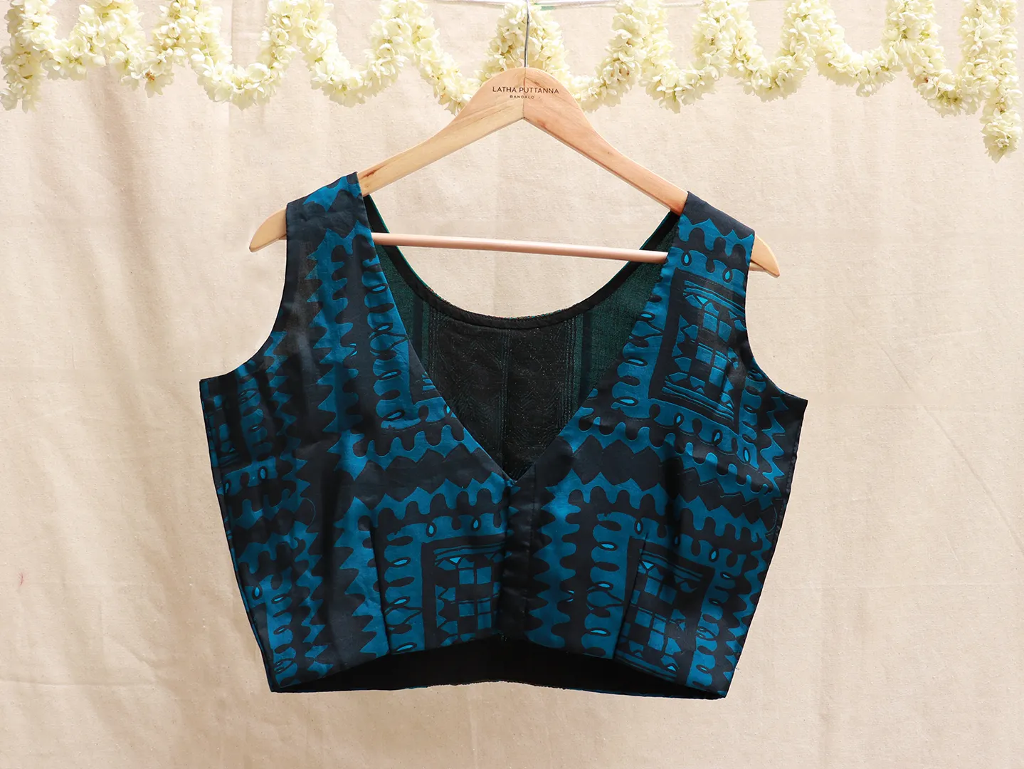 Blue silk hand-embroidery blouse