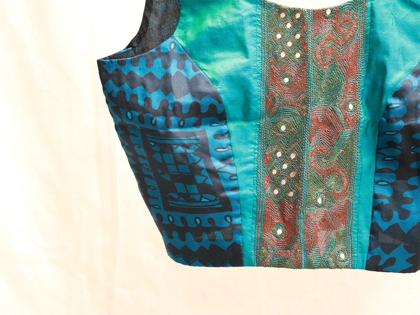 Blue silk hand-embroidery blouse