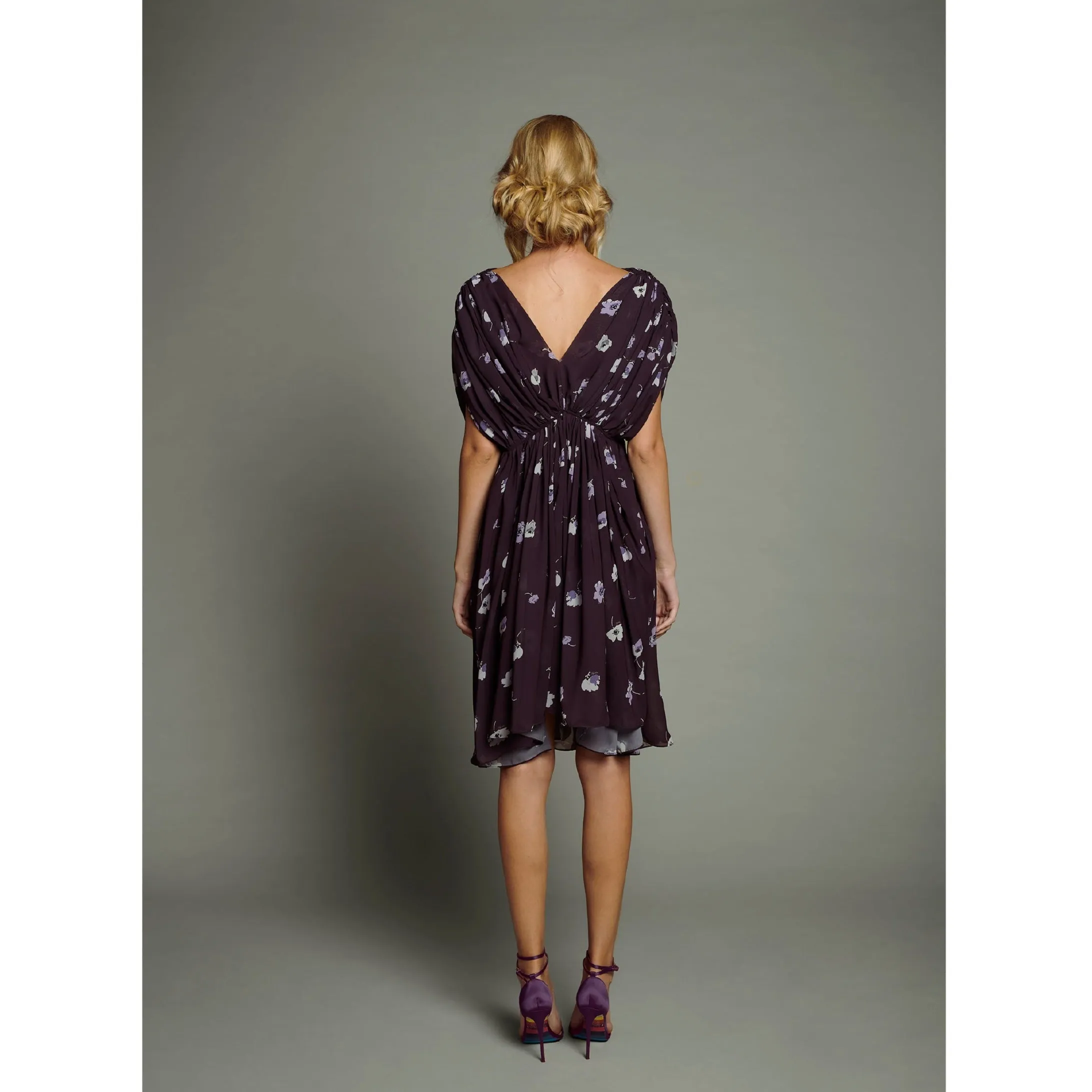 Bordeaux and Lilac Empire Line Dress with 3D Bordeaux Petals