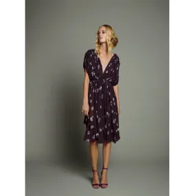 Bordeaux and Lilac Empire Line Dress with 3D Bordeaux Petals
