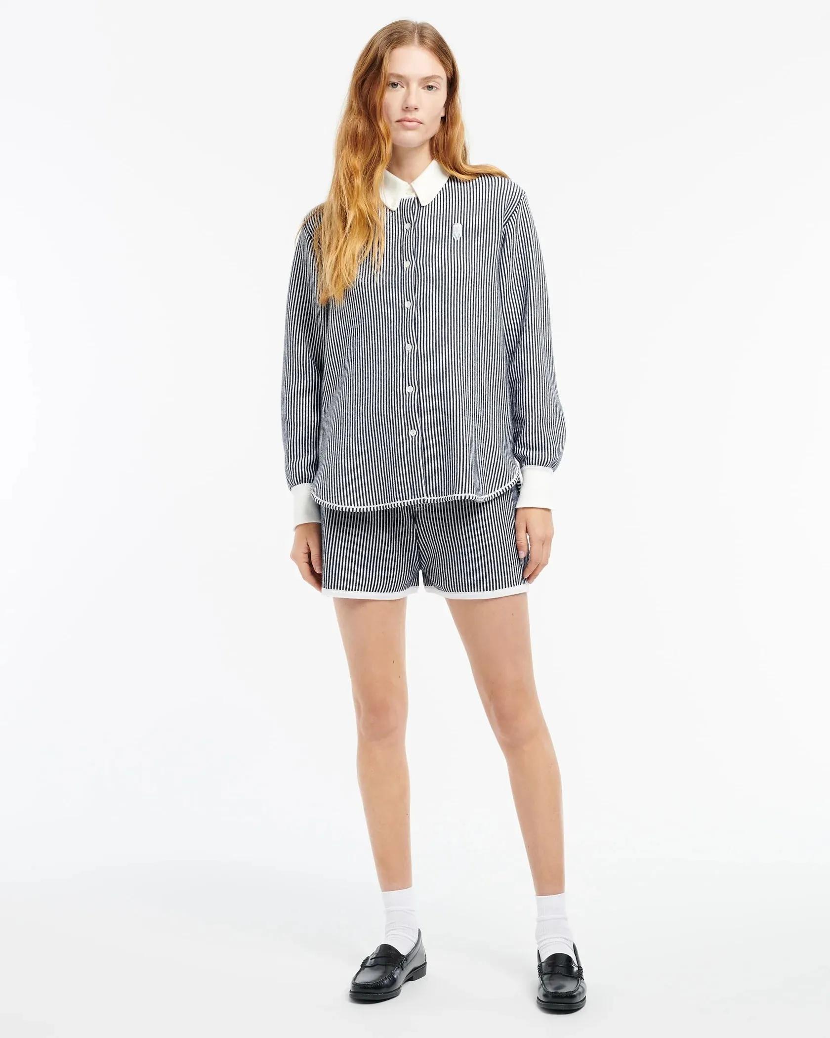 Cashmere and cotton striped shirt - Navy and White
