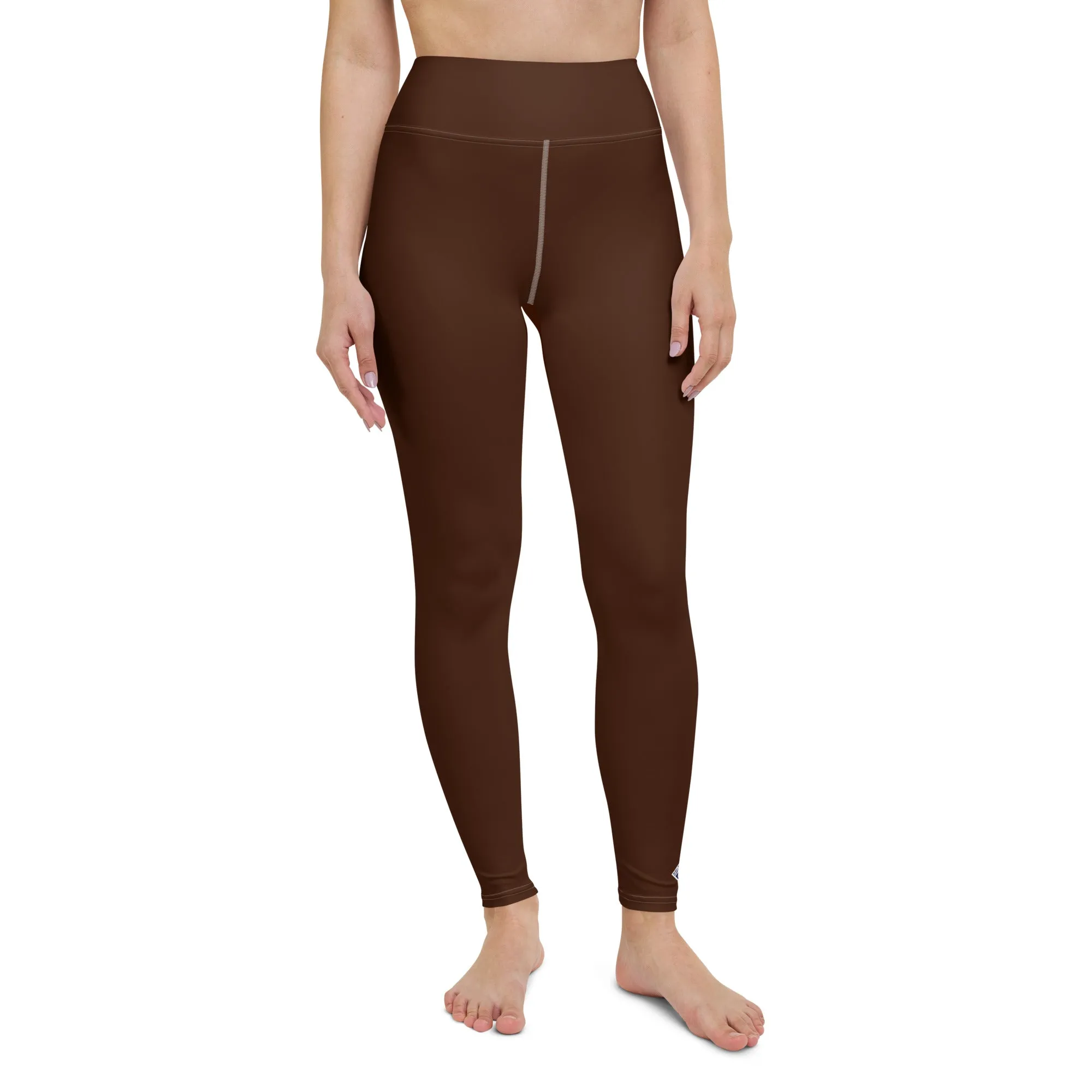 Casual Elegance: Solid Color Workout Leggings for Women - Chocolate