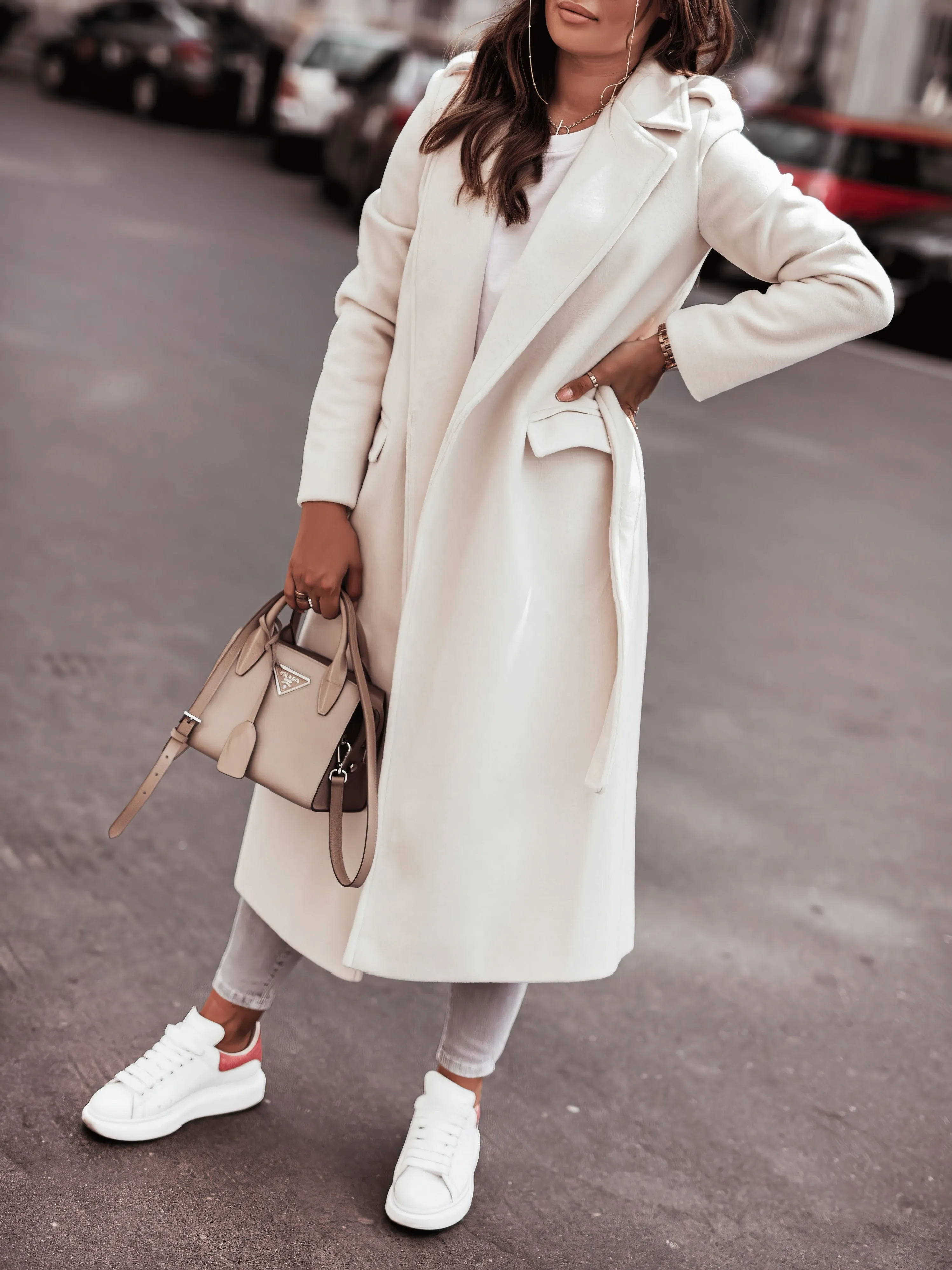 Coats Simple Long Sleeve V-Neck Tie Woolen Coat for Women