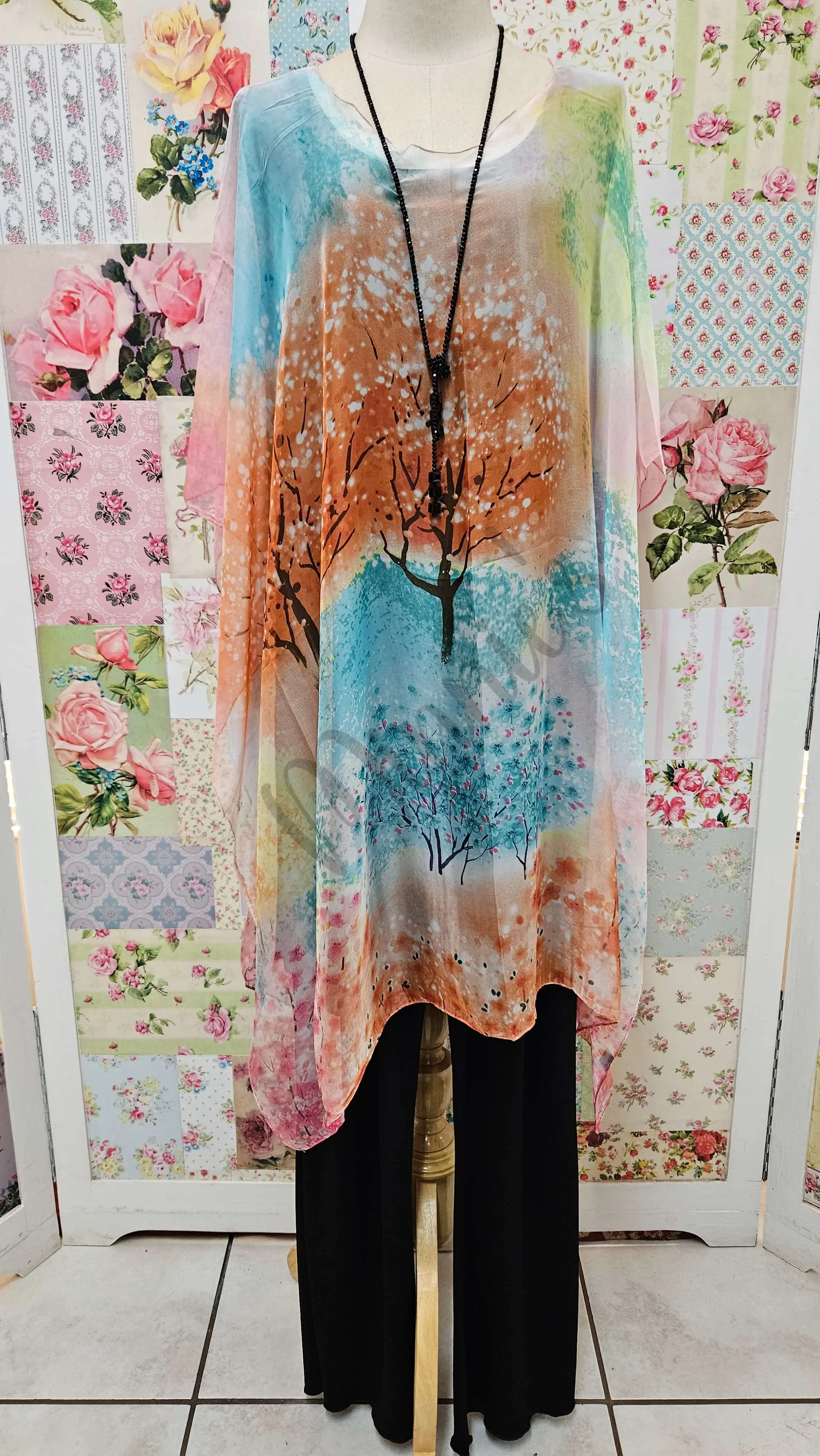 Coral & Orange Poncho SE0169