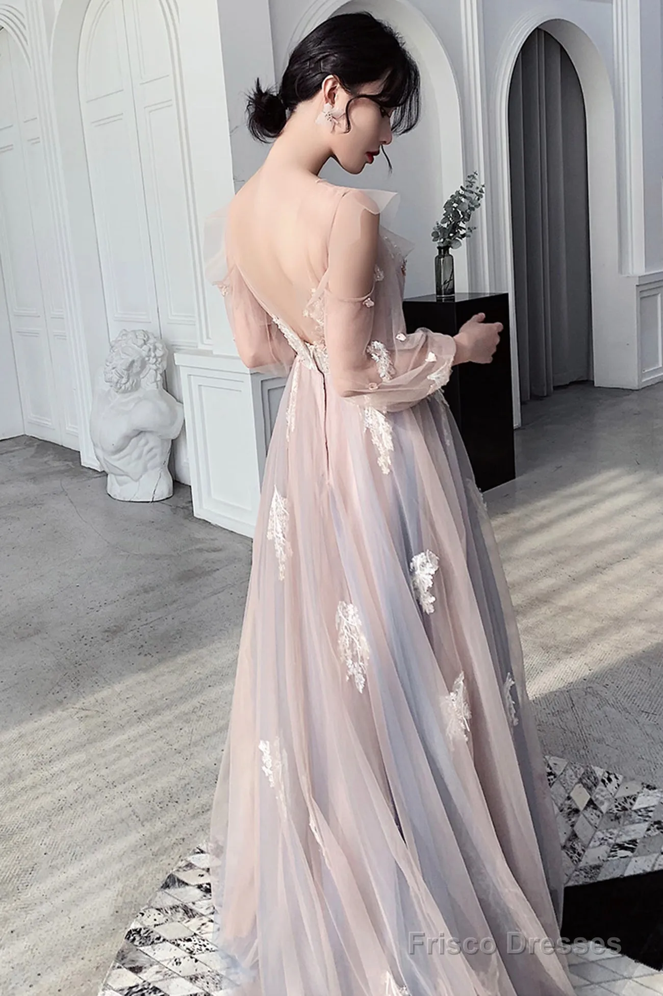 Cute Tulle Lace Long Prom Dresses, A-Line Evening Dresses