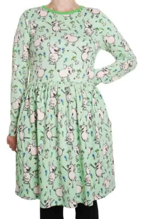 DUNS Adult LS Gathered Dress - Dancing Pig Green