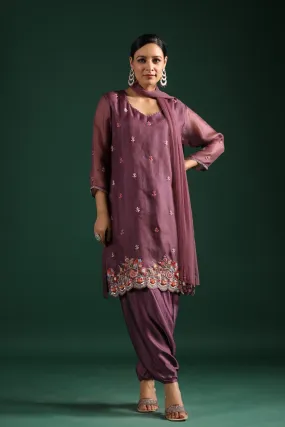 Dusky Purple Organza Silk Kurta Set