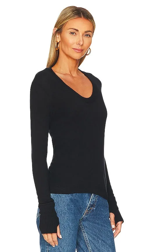 Enza Costa Cashmere Easy Cuffed U Top in Black