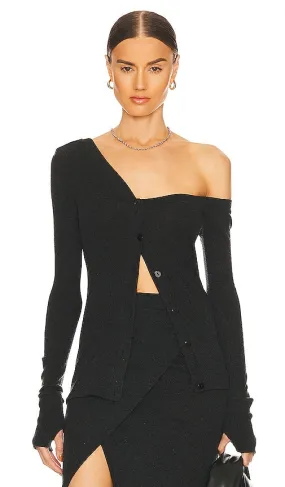 Enza Costa Cashmere Exposed Shoulder Cardigan in Charcoal