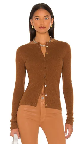 Enza Costa Cashmere Fitted Cardigan in Brown