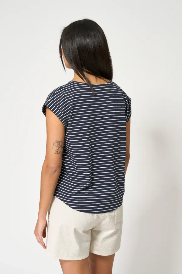 Fine Striped Drop Sleeve T-Shirt