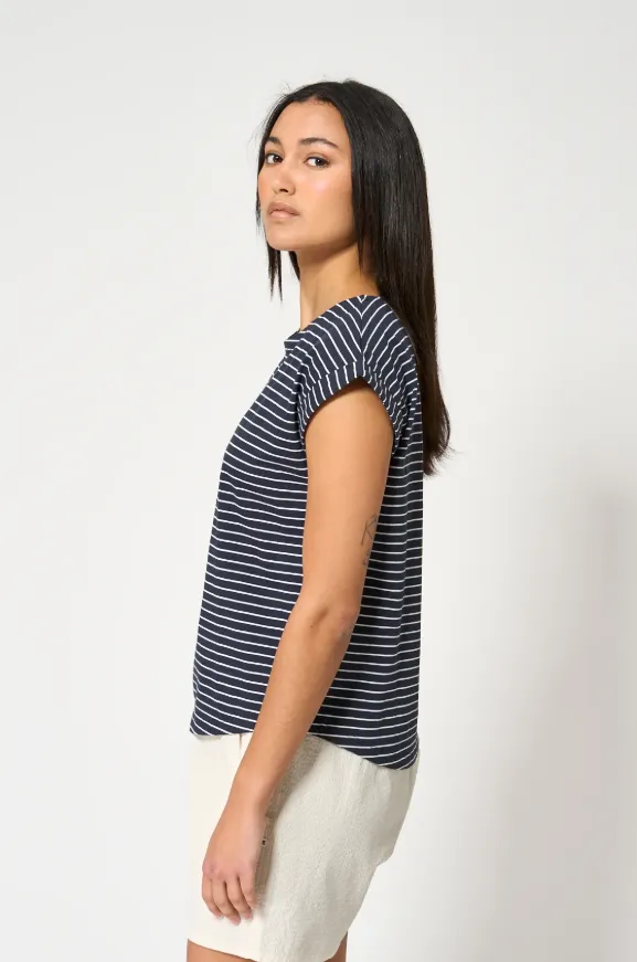 Fine Striped Drop Sleeve T-Shirt