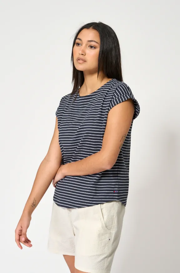 Fine Striped Drop Sleeve T-Shirt