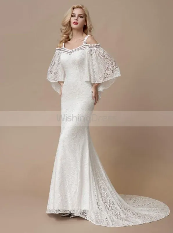 Fit and Flare Wedding Dresses,Lace Wedding Dress,Wedding Dress with Sleeves,WD00199