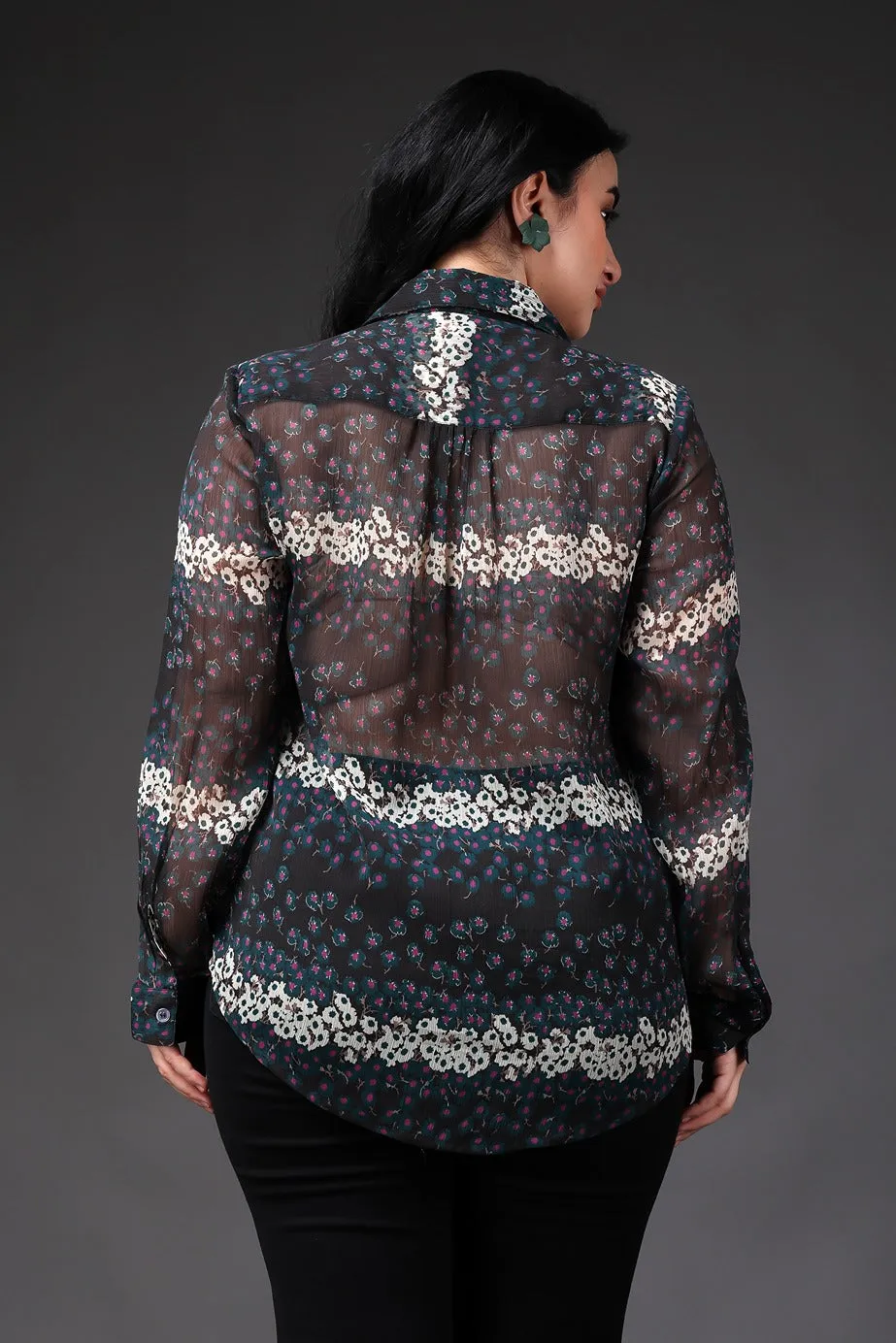 Grey & White Floral Printed Shirt