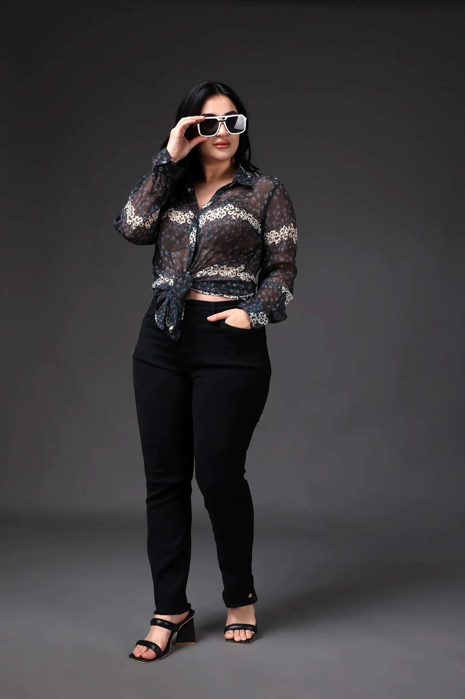 Grey & White Floral Printed Shirt