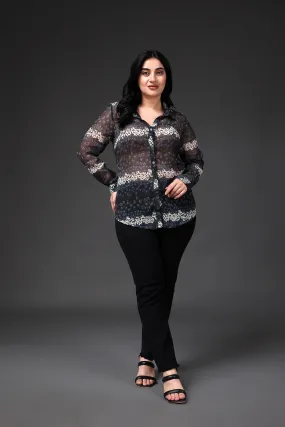 Grey & White Floral Printed Shirt