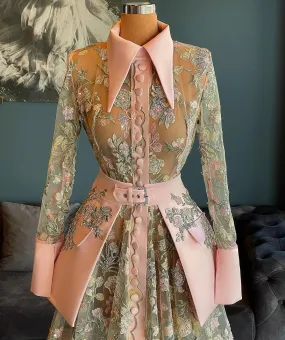 Kennedy Long Sleeves Pink Evening Dress