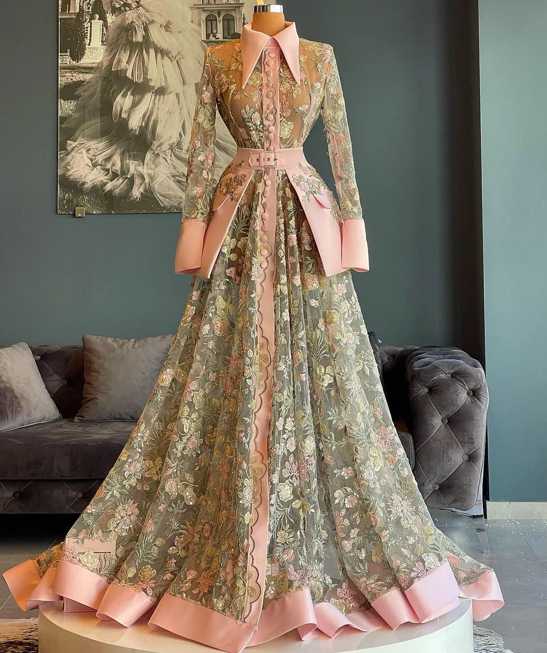 Kennedy Long Sleeves Pink Evening Dress