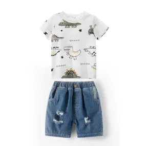 Kids Denim ripped solid denim shorts and T-shirt 3-4Y 20421001