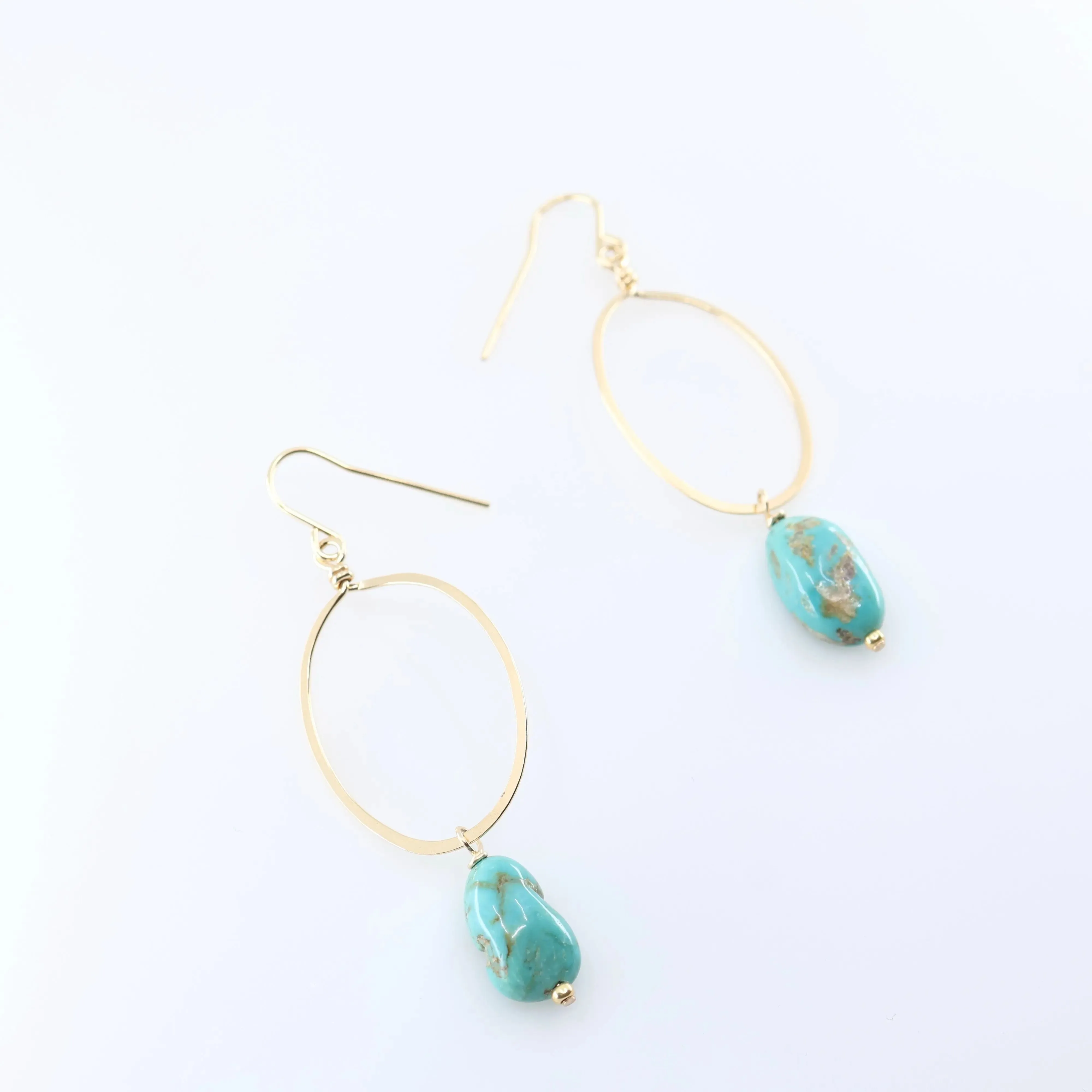 Large Forged Oval & Kingman Turquoise Drop Earrings
